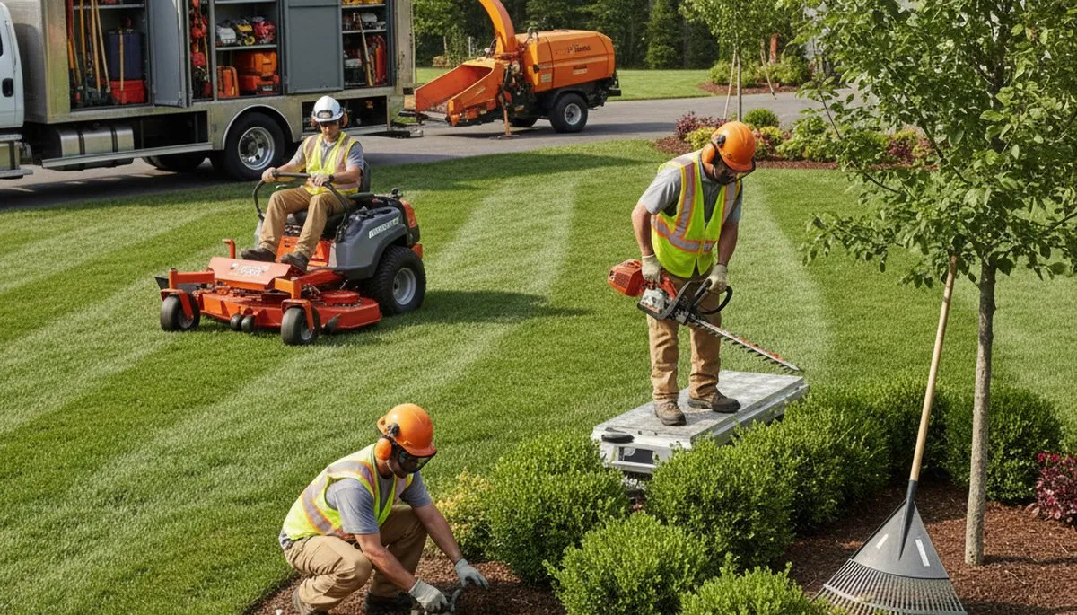 Lakeland, FL tree service crew trimming and maintaining residential trees for landscaping care
