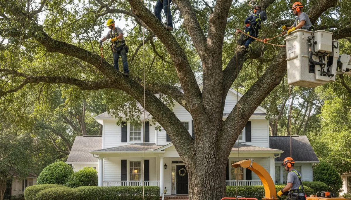 Tree service crew in Lakeland, FL handling professional tree trimming and removal assistance